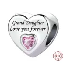Charm Striebro 925 Vnučka ťa miluje navždy srdce, korálka na náramok rodina