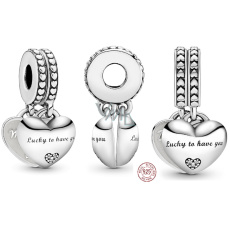 Charm Striebro 925 Nevesta a svokra, rozdeliteľný prívesok 2v1 srdce na náramok rodina