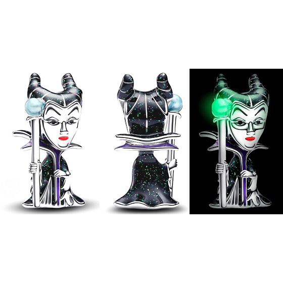 Charm Striebro 925 Disney Šípková Ruženka Zloba, luminózny korálik na náramok rozprávka