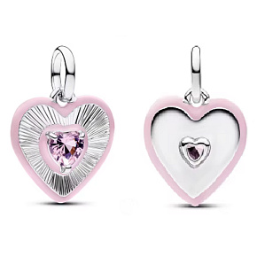 Charm Sterlingové stříbro 925 Růžové srdce s krystalem, přívěsek na náramek, symbol lásky