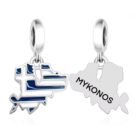 Charm Mykonos vlajka – mapa a spomienka na ostrov slobody | Prívesok na náramok cestovania