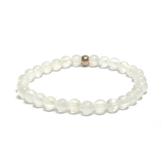 Selenit/Alabaster náramok elastický prírodný kameň, guľôčka 6 mm / 16 - 17 cm, anjelská energia