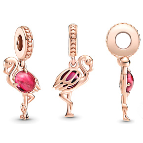 Striebro 925 Ružový plameniak s muránskym sklom, prívesok na náramok