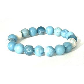 Larimar náramok elastický prírodný kameň, guľôčka 9 - 10 mm / 16 - 17 cm, mier - pokoj