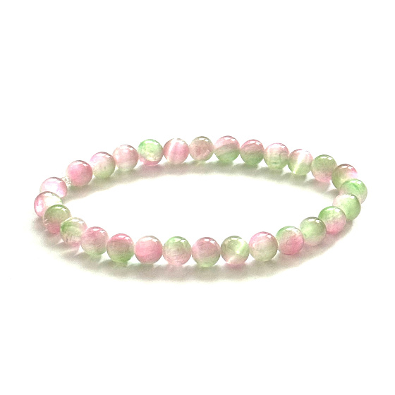Kalcit melón náramok elastický prírodný kameň, guľôčka 6 mm / 16 - 17 cm, intuícia-tvorivosť-harmonia-pamäť
