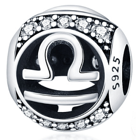 Váhy, znamenie zverokruhu, striebro + zirkón prívesok na náramok, gulička 9 mm 1 kus