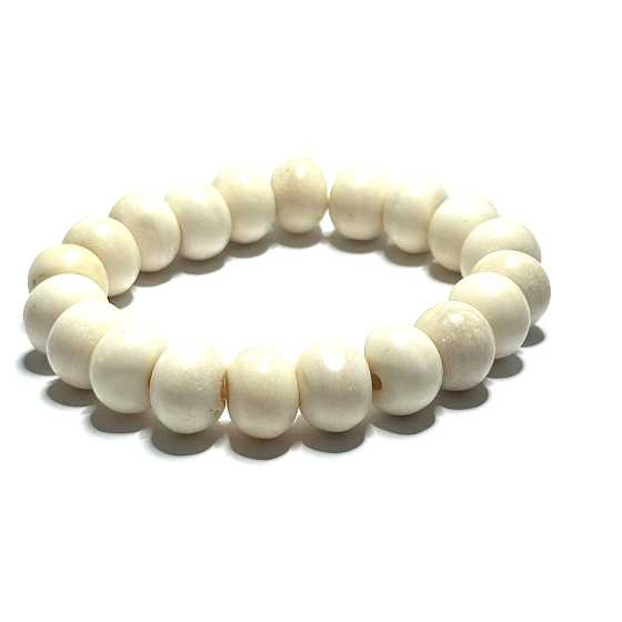 Kosť z Jaka biela Tibetský náramok elastický prírodný kameň, guľôčka 12 mm / 16 - 17 cm, ochranný predmet, amulet