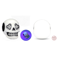 Charm Sterlingové stříbro 925 Třpytivá lebka, zářící ve tmě modře, luminozní korálek na náramek Halloween Charm Sterlingové stříbro 925 Třpytivá lebka, zářící ve tmě modře, luminozní korálek na náramek Halloween