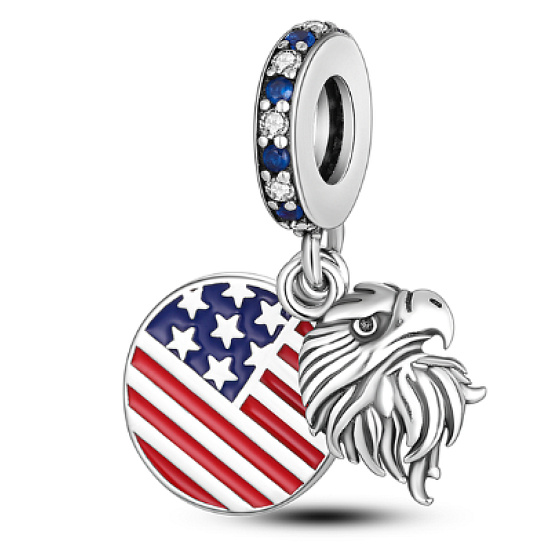 Charm USA vlajka + orol, 2v1 cestovný náramok prívesok