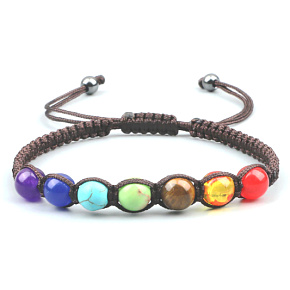 7 čakier liečivý korálkový náramok ručne pletený, hnedý, vyrovnávajúce korálky