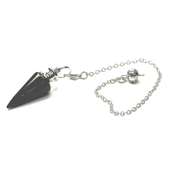 Obsidiánové kyvadlo prírodný kameň 3,5 cm + retiazka s guľôčkou 18 cm, záchranný kameň