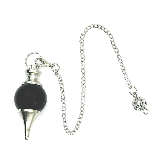 Obsidiánové kyvadlo prírodný kameň na veštenie, guľatý korálik 2 cm x 4 cm, kameň spásy