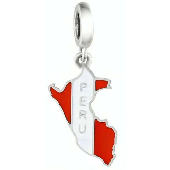 Charm Striebro 925 Peru vlajka - hojdajúca sa mapa, prívesok na náramok cestovanie