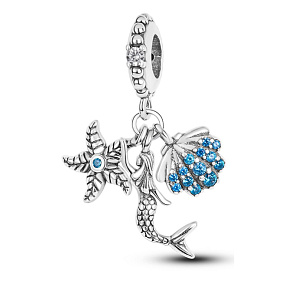 Striebro 925 morská panna, morská hviezdica, mušľa, prívesok na náramok 3v1, more