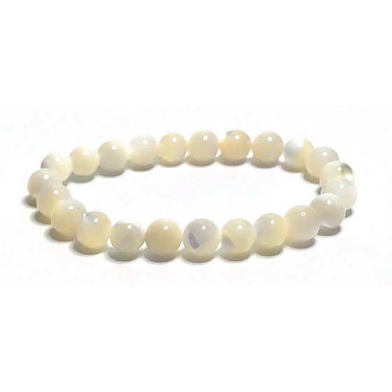 Perlový elastický náramok z prírodnej mušle, guľôčka 8 mm / 16-17 cm, symbol ženskosti