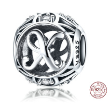 Striebro 925 Magic abeceda písmeno X + zirkón, korálik na náramok