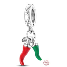 Striebro 925 Chilli paprička - pre milovníkov dobrej kuchyne, prívesok 2v1 na náramok, jedlo a pitie