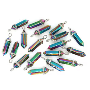 Hematit dúhový Kyvadlo šesťhran prívesok prírodný kameň 41 x 13 mm, ručne vyrezávaný, kameň zdravej krvi