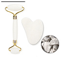 Quartz Gua Sha 5 x 8 cm + masážny valček 14 x 5,5 cm redukuje vrásky, opuchy, zlepšuje elasticitu pokožky, nastavuje