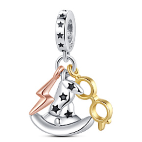 Striebro 925 Harry Potter klobúk, okuliare, jazva, prívesok na náramok 3v1