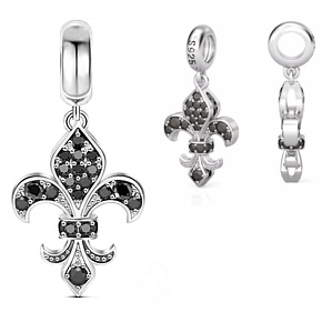 Prívesok zo striebra 925 Ľalia s čiernym zirkónom, prívesok na náramku symbol