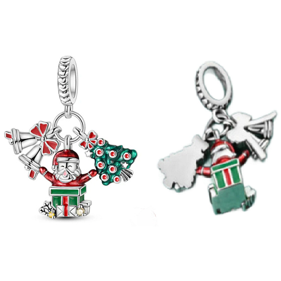 Charm Striebro 925 Vianočné 3v1 Zvončeky, Santa, stromček, prívesok na náramok Vianoce