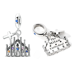 Charm Sterlingové stříbro 925 Itálie Katedrála v Miláně, Duomo di Milano 2v1 přívěsek na náramek, cestování