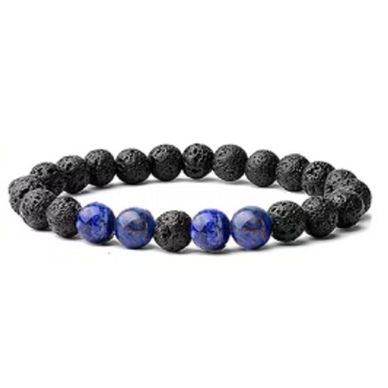 Láva a Lazurit (Lapis lazuli) – náramok z prírodných kameňov 18,5 cm| Múdrosť, pokoj, odvaha a vnútorná sila