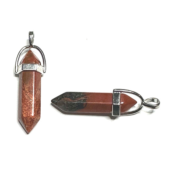 Jaspis červený kyvadlo šesťuholník prívesok prírodný kameň 41 x 13 mm, full care stone