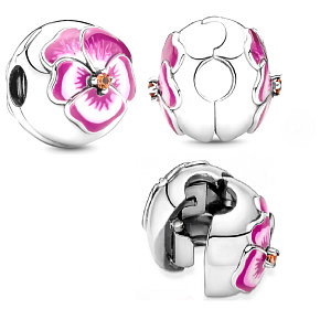Prívesok Striebro 925 Pansy pink, zátka, klip korálik na náramok príroda