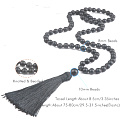 108 Mala Onyx náhrdelník matný meditačný šperk, prírodný kameň, uzlíkový strapec, korálik 8 mm