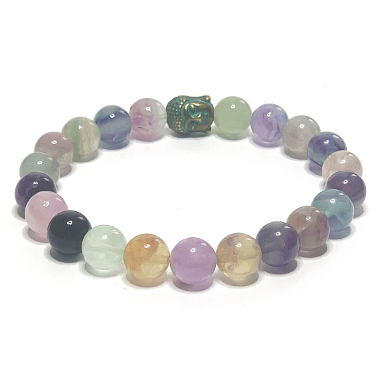Fluoritový čakrový náramok elastický prírodný kameň, guľôčka 8 mm / 16-17 cm, geniálny kameň