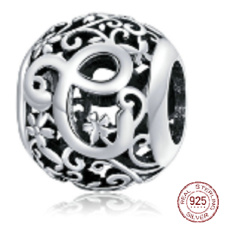 Striebro 925 Magic abeceda písmeno C s kvetmi, korálik na náramok