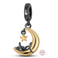 Striebro 925 Mačka na mesiaci - hravá povaha mačacej spoločníčky, prívesok na náramok Striebro 925 Mačka na mesiaci - hravá povaha mačacej spoločníčky, prívesok na náramok