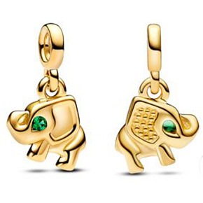 Strieborný prívesok 925 Slon - Mini medailón s kráľovským zeleným krištáľom, prívesok na náramok