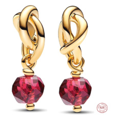 Charm Striebro 925 Prepletený fazetovaný kruh večnosti červený svetlý, prívesok na náramok symbol júl