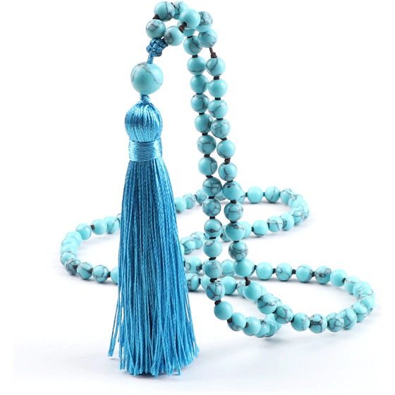 108 Mala Tyrkenit náhrdelník, meditačné šperky, prírodný kameň, strapec 8 cm, korálik 6 mm, upokojujúci kameň