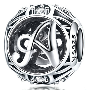 Striebro 925 Magické písmeno abecedy A s kvetmi, korálik na náramok
