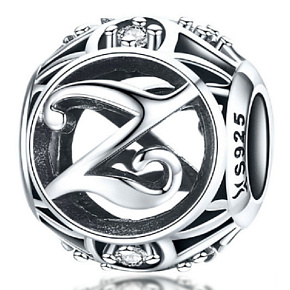 Striebro 925 Magic abeceda písmeno Z + zirkón, korálik na náramok