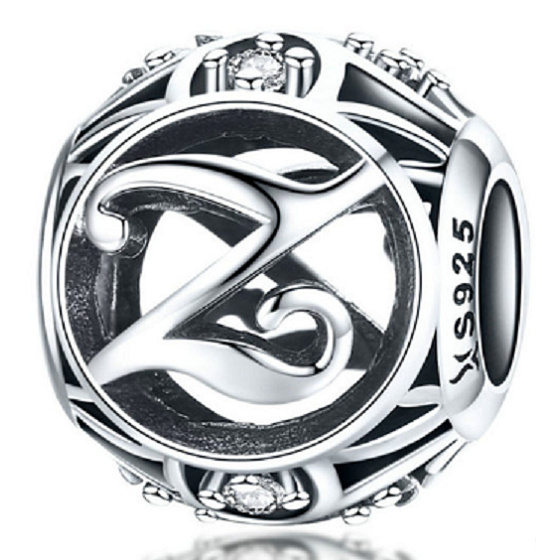 Striebro 925 Magic abeceda písmeno Z + zirkón, korálik na náramok
