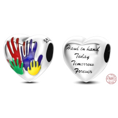 Striebro 925 Srdce s potlačou - rodina - dnes, zajtra a navždy, korálik na náramku rodina