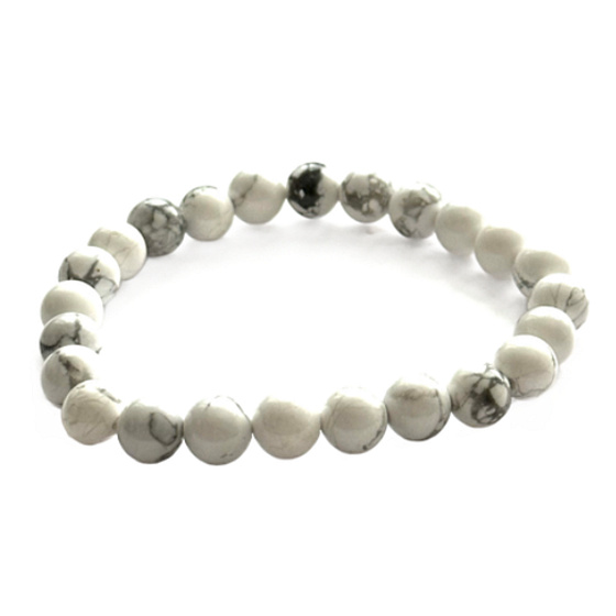 Magnezit / Howlit biely náramok elastický prírodný kameň, guľôčka 8 mm / 16 - 17 cm, očistný kameň, upokojenie, harmónia, pamäť