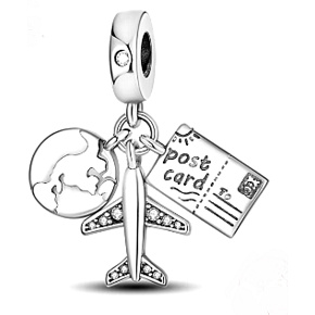 Charm Cestovní přívěsek na náramek 3v1, glóbus, pas, letadlo cestování Charm Cestovní přívěsek na náramek 3v1, glóbus, pas, letadlo cestování